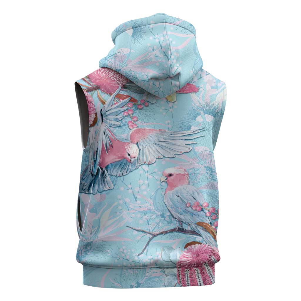 Galah Birds Australia Baby Blue & Pink Sleeveless Hoodie - Aussie Hoodie