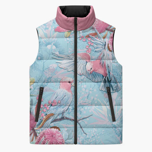 Galah Birds Australia Baby Blue & Pink Sleeveless Puffer Jacket - Aussie Hoodie