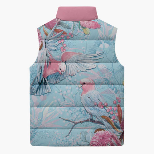 Galah Birds Australia Baby Blue & Pink Sleeveless Puffer Jacket - Aussie Hoodie
