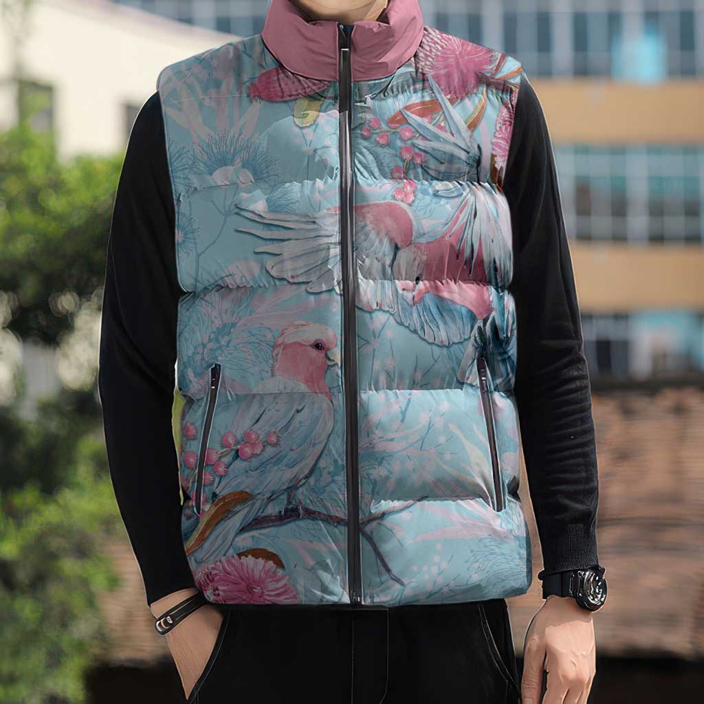 Galah Birds Australia Baby Blue & Pink Sleeveless Puffer Jacket - Aussie Hoodie