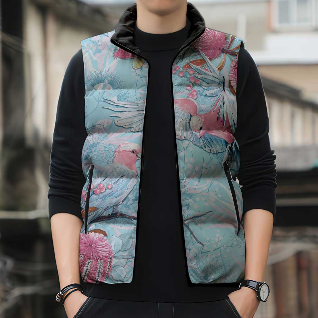 Galah Birds Australia Baby Blue & Pink Sleeveless Puffer Jacket - Aussie Hoodie