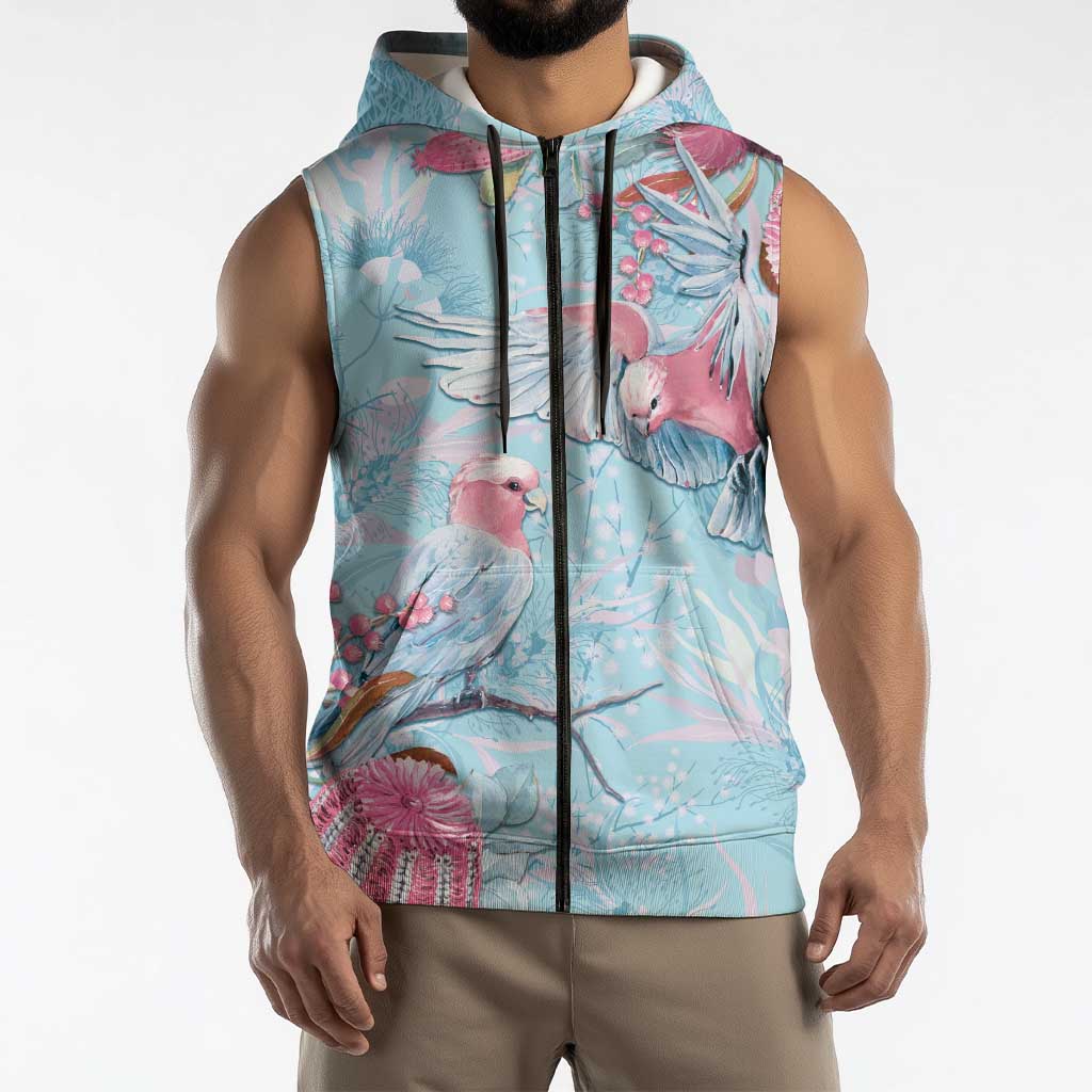 Galah Birds Australia Baby Blue & Pink Sleeveless Zip Hoodie - Aussie Hoodie