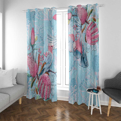 Galah Birds Australia Baby Blue & Pink Window Curtain - Aussie Hoodie