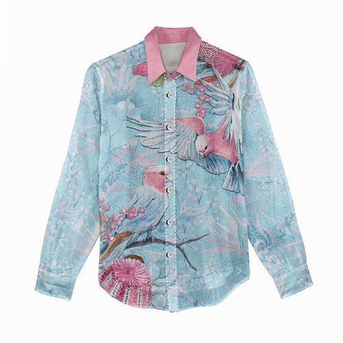 Galah Birds Australia Baby Blue & Pink Women Casual Shirt - Aussie Hoodie