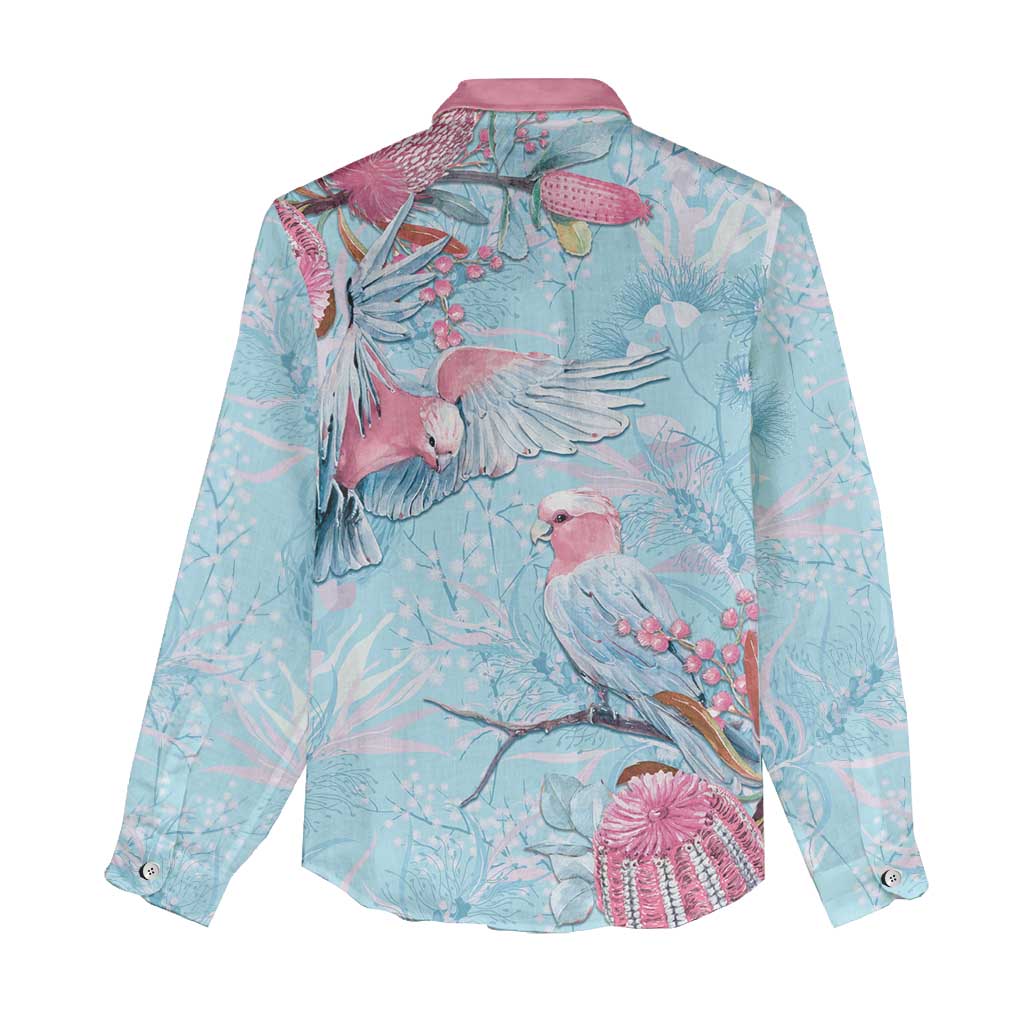 Galah Birds Australia Baby Blue & Pink Women Casual Shirt - Aussie Hoodie