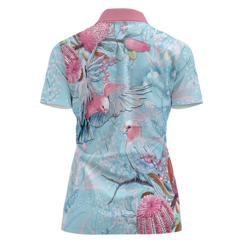 Galah Birds Australia Baby Blue & Pink Women Polo Shirt - Aussie Hoodie