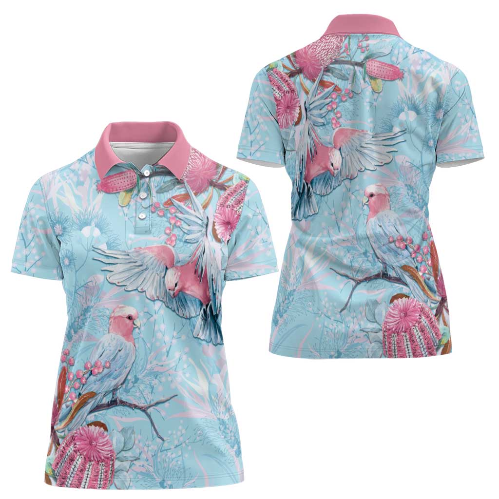 Galah Birds Australia Baby Blue & Pink Women Polo Shirt - Aussie Hoodie