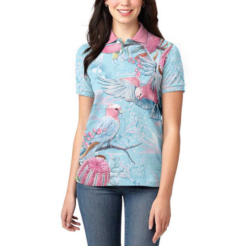 Galah Birds Australia Baby Blue & Pink Women Polo Shirt - Aussie Hoodie