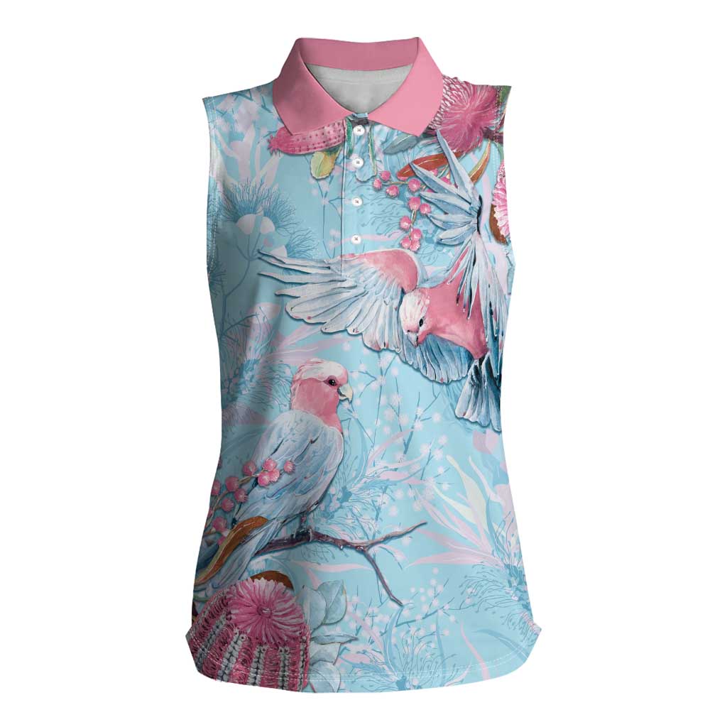 Galah Birds Australia Baby Blue & Pink Women Sleeveless Polo Shirt - Aussie Hoodie