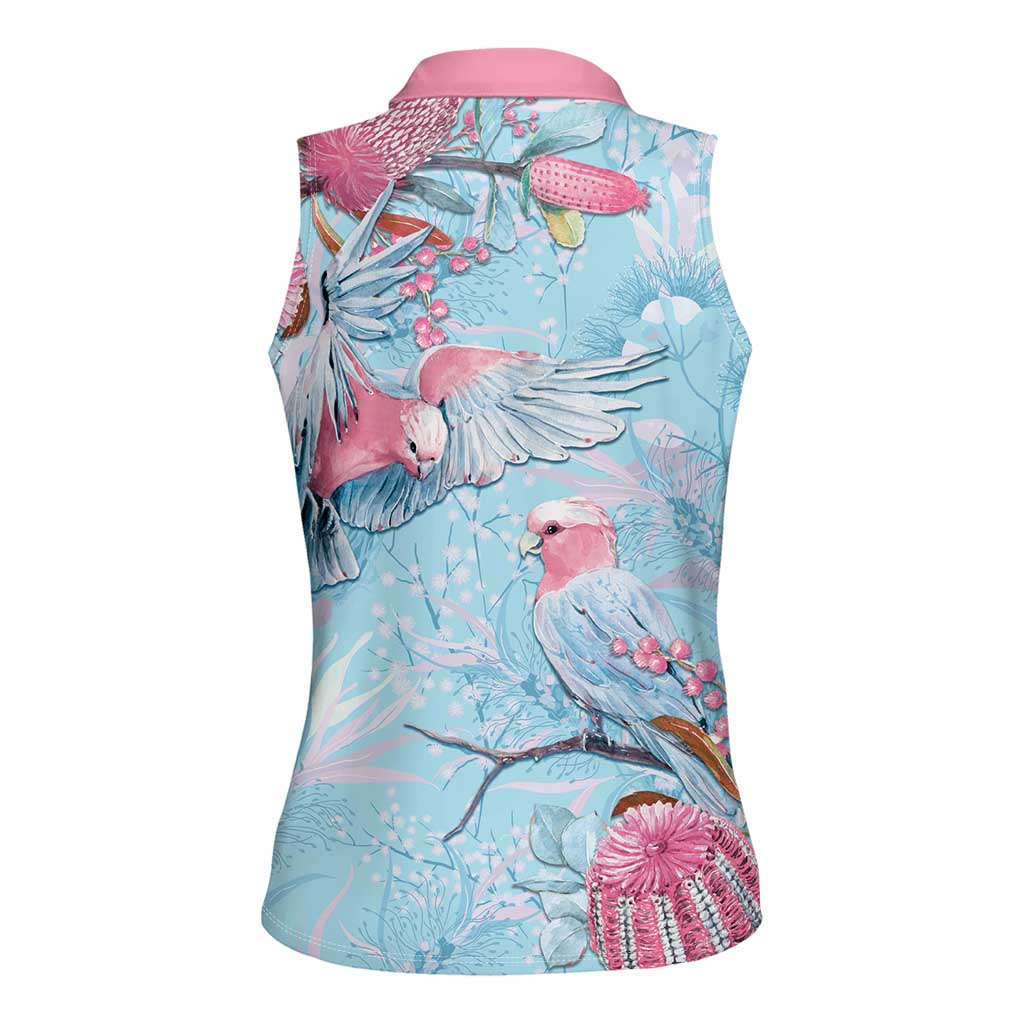 Galah Birds Australia Baby Blue & Pink Women Sleeveless Polo Shirt - Aussie Hoodie