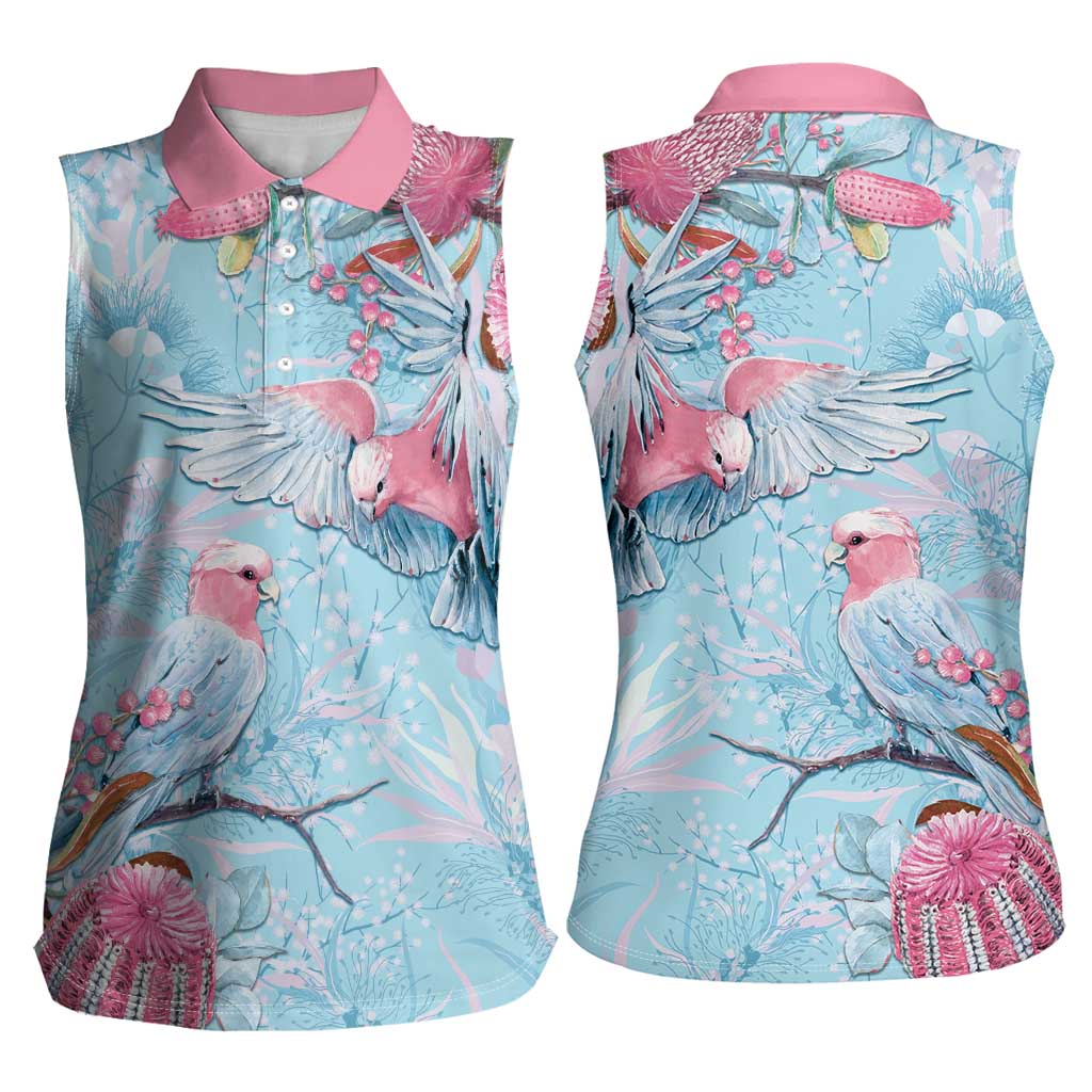 Galah Birds Australia Baby Blue & Pink Women Sleeveless Polo Shirt - Aussie Hoodie