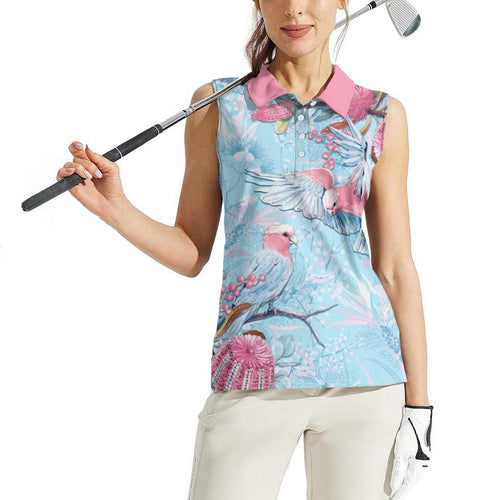 Galah Birds Australia Baby Blue & Pink Women Sleeveless Polo Shirt - Aussie Hoodie