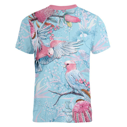 Galah Birds Australia Baby Blue & Pink Women V-Neck T-Shirt - Aussie Hoodie