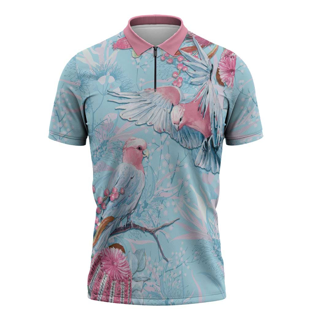 Galah Birds Australia Baby Blue & Pink Zipper Polo Shirt - Aussie Hoodie