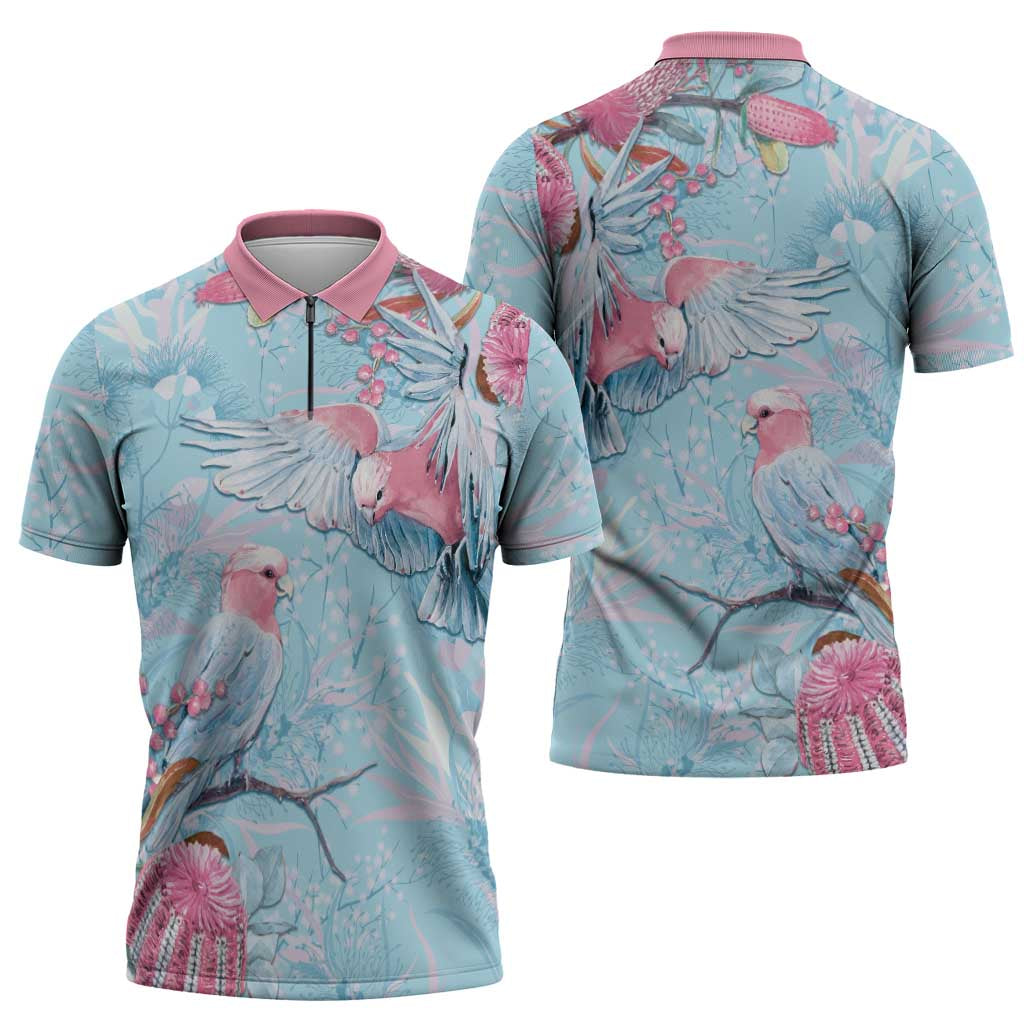 Galah Birds Australia Baby Blue & Pink Zipper Polo Shirt - Aussie Hoodie