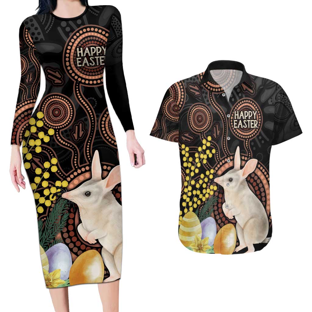 Australia Easter Indigenous Personalized Couples Matching Long Sleeve Bodycon Dress and Hawaiian Shirt Cute Easter Bilby