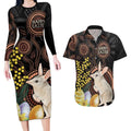 Australia Easter Indigenous Personalized Couples Matching Long Sleeve Bodycon Dress and Hawaiian Shirt Cute Easter Bilby