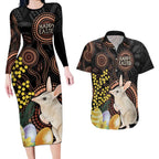 Australia Easter Indigenous Personalized Couples Matching Long Sleeve Bodycon Dress and Hawaiian Shirt Cute Easter Bilby