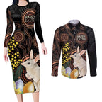 Australia Easter Indigenous Personalized Couples Matching Long Sleeve Bodycon Dress and Long Sleeve Button Shirt Cute Easter Bilby