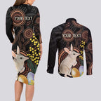 Australia Easter Indigenous Personalized Couples Matching Long Sleeve Bodycon Dress and Long Sleeve Button Shirt Cute Easter Bilby