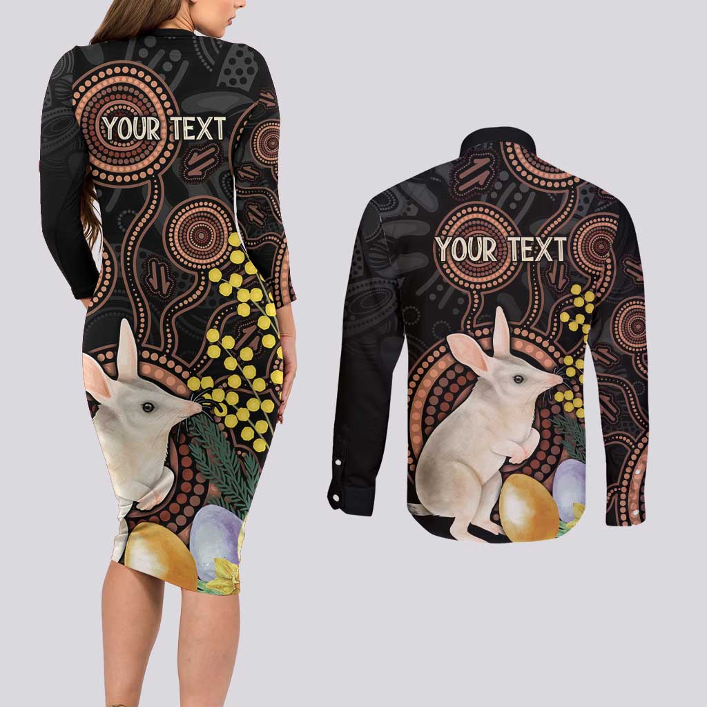 Australia Easter Indigenous Personalized Couples Matching Long Sleeve Bodycon Dress and Long Sleeve Button Shirt Cute Easter Bilby
