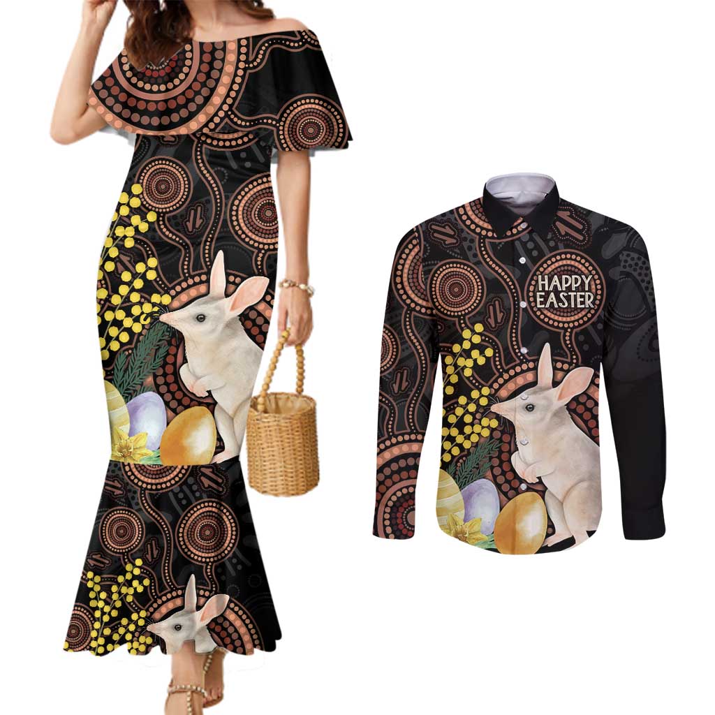 Australia Easter Indigenous Personalized Couples Matching Mermaid Dress and Long Sleeve Button Shirt Cute Easter Bilby