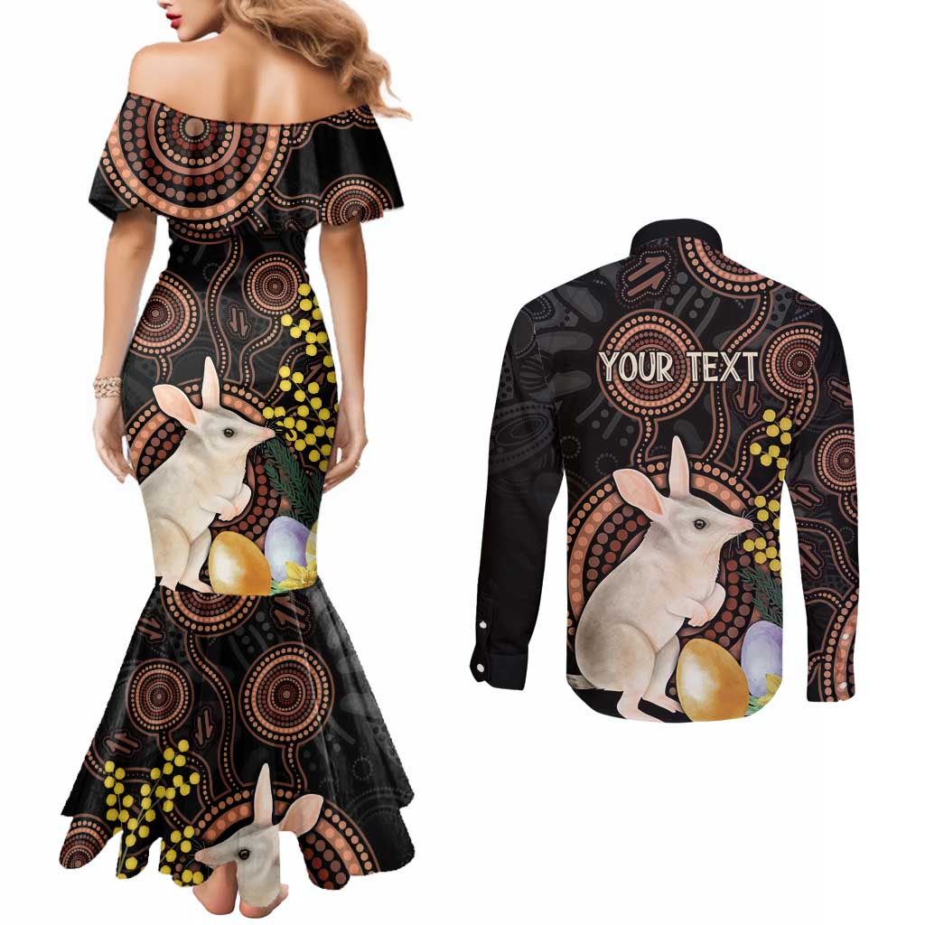 Australia Easter Indigenous Personalized Couples Matching Mermaid Dress and Long Sleeve Button Shirt Cute Easter Bilby