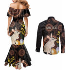 Australia Easter Indigenous Personalized Couples Matching Mermaid Dress and Long Sleeve Button Shirt Cute Easter Bilby