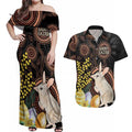 Australia Easter Indigenous Personalized Couples Matching Off Shoulder Maxi Dress and Hawaiian Shirt Cute Easter Bilby