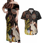 Australia Easter Indigenous Personalized Couples Matching Off Shoulder Maxi Dress and Hawaiian Shirt Cute Easter Bilby