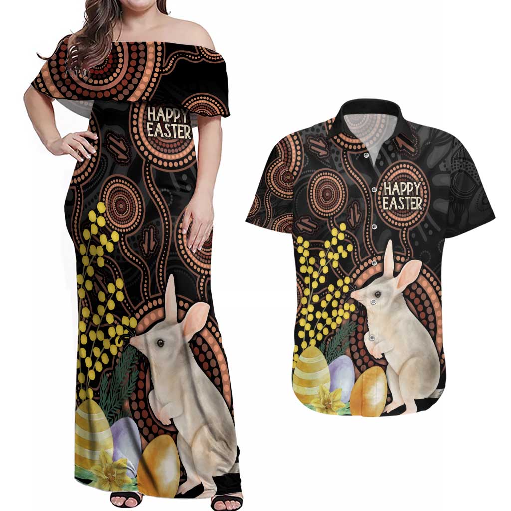 Australia Easter Indigenous Personalized Couples Matching Off Shoulder Maxi Dress and Hawaiian Shirt Cute Easter Bilby