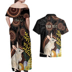 Australia Easter Indigenous Personalized Couples Matching Off Shoulder Maxi Dress and Hawaiian Shirt Cute Easter Bilby