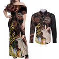 Australia Easter Indigenous Personalized Couples Matching Off Shoulder Maxi Dress and Long Sleeve Button Shirt Cute Easter Bilby