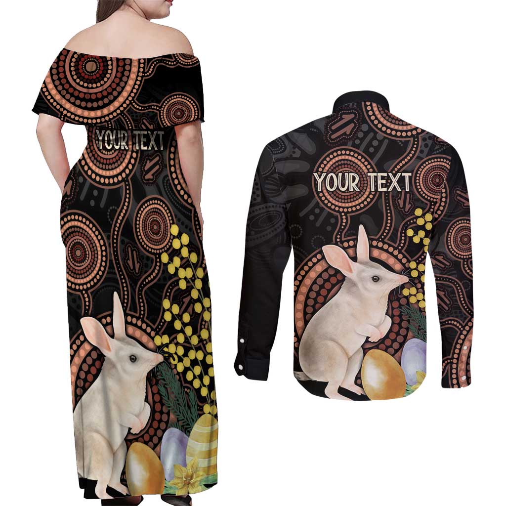 Australia Easter Indigenous Personalized Couples Matching Off Shoulder Maxi Dress and Long Sleeve Button Shirt Cute Easter Bilby