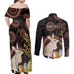 Australia Easter Indigenous Personalized Couples Matching Off Shoulder Maxi Dress and Long Sleeve Button Shirt Cute Easter Bilby