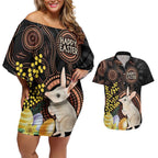 Australia Easter Indigenous Personalized Couples Matching Off Shoulder Short Dress and Hawaiian Shirt Cute Easter Bilby
