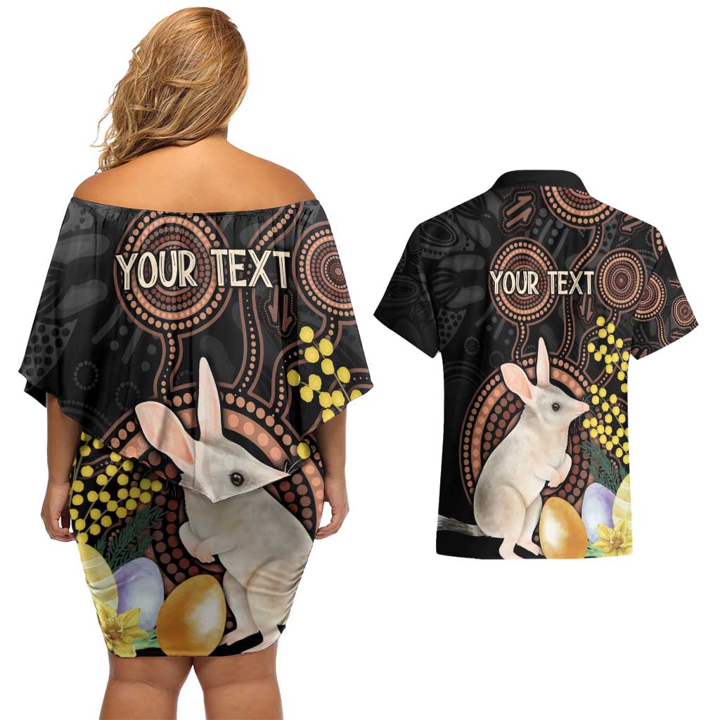 Australia Easter Indigenous Personalized Couples Matching Off Shoulder Short Dress and Hawaiian Shirt Cute Easter Bilby