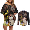 Australia Easter Indigenous Personalized Couples Matching Off Shoulder Short Dress and Long Sleeve Button Shirt Cute Easter Bilby