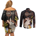 Australia Easter Indigenous Personalized Couples Matching Off Shoulder Short Dress and Long Sleeve Button Shirt Cute Easter Bilby