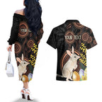 Australia Easter Indigenous Personalized Couples Matching Off The Shoulder Long Sleeve Dress and Hawaiian Shirt Cute Easter Bilby
