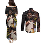 Australia Easter Indigenous Personalized Couples Matching Puletasi and Long Sleeve Button Shirt Cute Easter Bilby