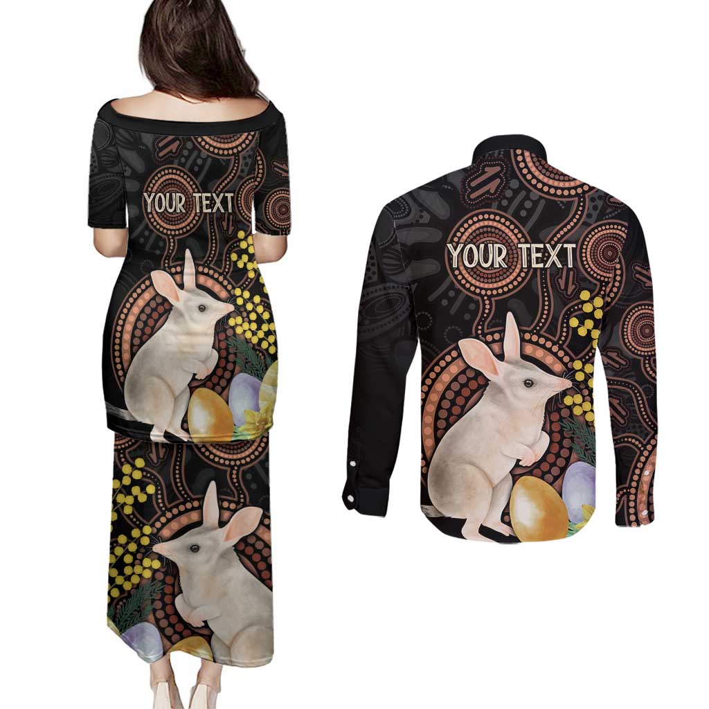 Australia Easter Indigenous Personalized Couples Matching Puletasi and Long Sleeve Button Shirt Cute Easter Bilby