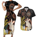 Australia Easter Indigenous Personalized Couples Matching Short Sleeve Bodycon Dress and Hawaiian Shirt Cute Easter Bilby
