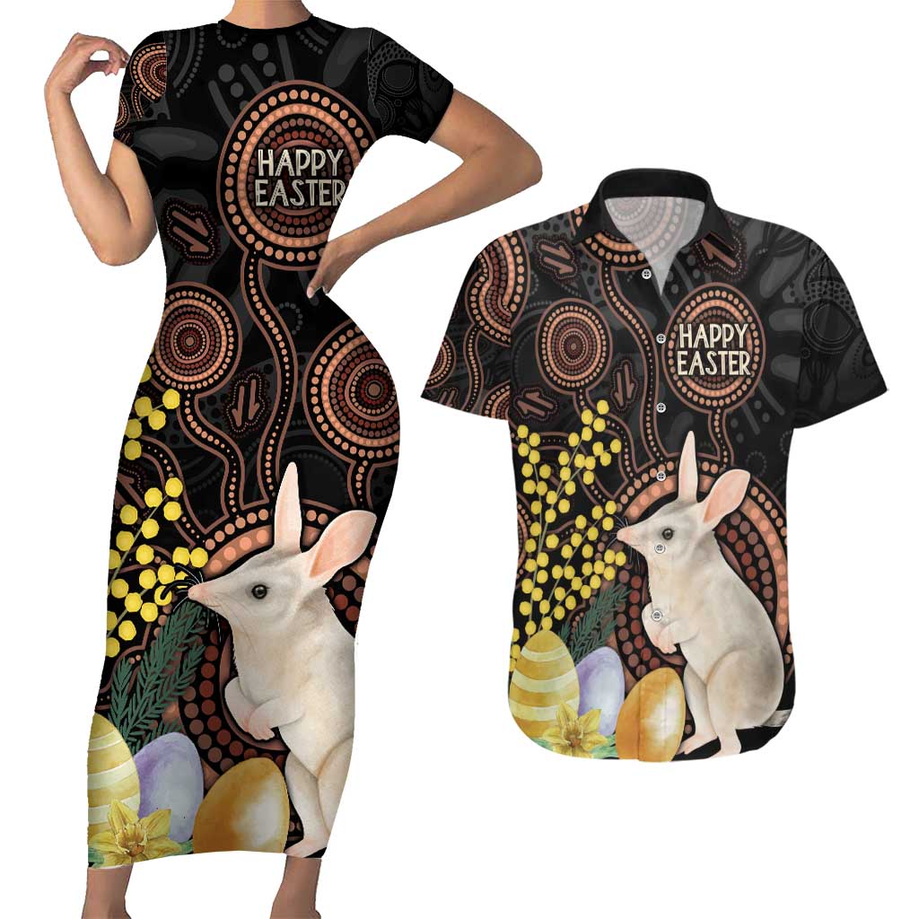 Australia Easter Indigenous Personalized Couples Matching Short Sleeve Bodycon Dress and Hawaiian Shirt Cute Easter Bilby