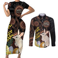 Australia Easter Indigenous Personalized Couples Matching Short Sleeve Bodycon Dress and Long Sleeve Button Shirt Cute Easter Bilby