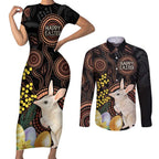 Australia Easter Indigenous Personalized Couples Matching Short Sleeve Bodycon Dress and Long Sleeve Button Shirt Cute Easter Bilby