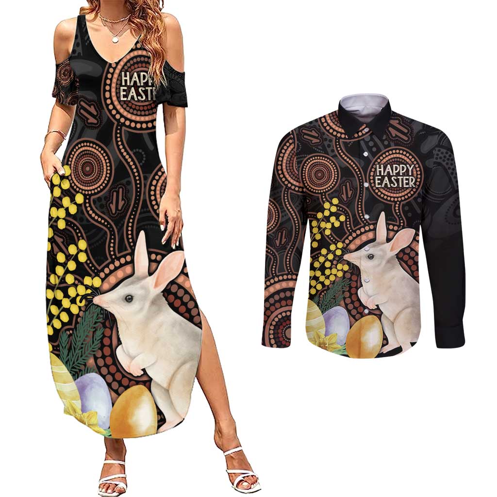 Australia Easter Indigenous Personalized Couples Matching Summer Maxi Dress and Long Sleeve Button Shirt Cute Easter Bilby