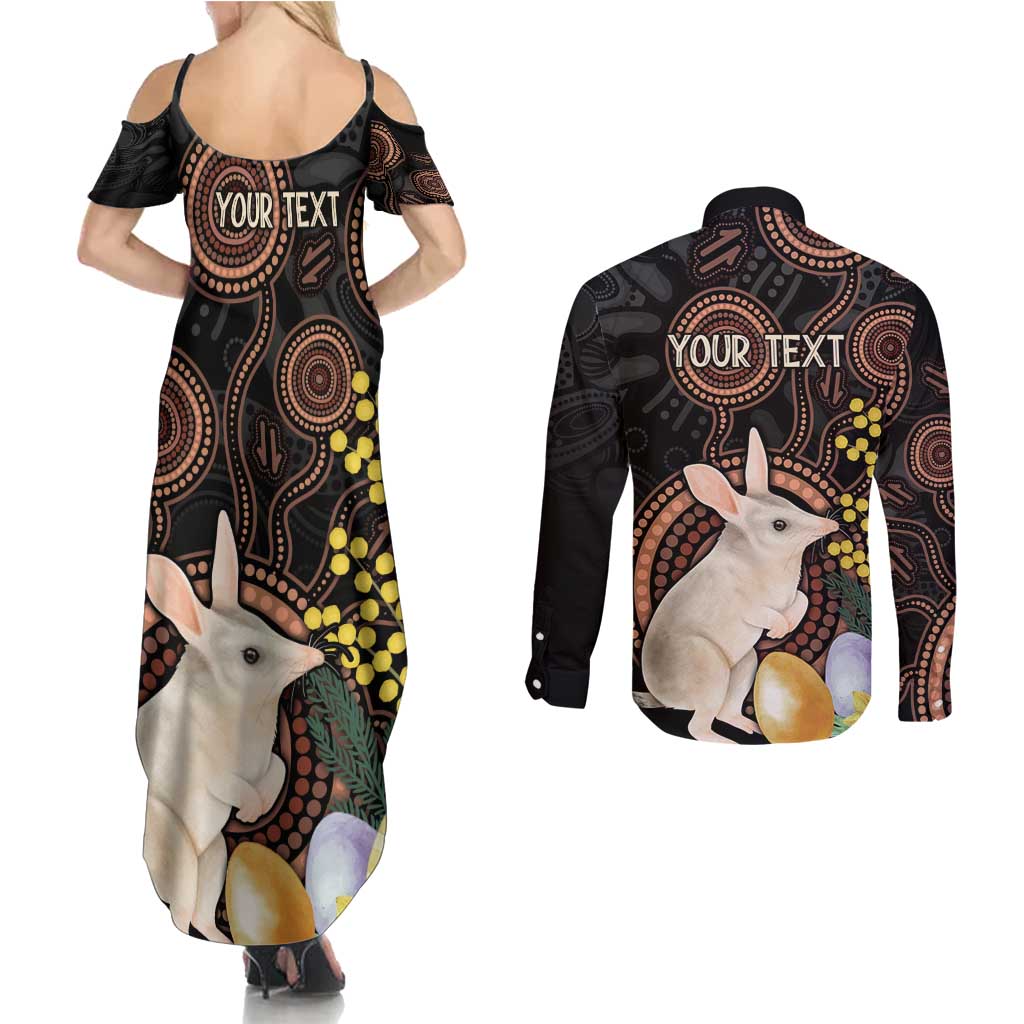 Australia Easter Indigenous Personalized Couples Matching Summer Maxi Dress and Long Sleeve Button Shirt Cute Easter Bilby