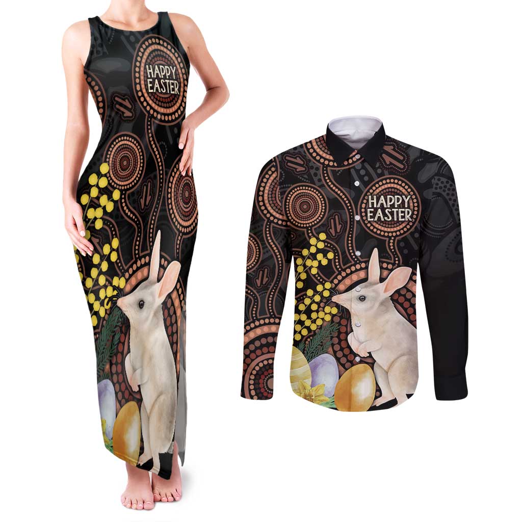Australia Easter Indigenous Personalized Couples Matching Tank Maxi Dress and Long Sleeve Button Shirt Cute Easter Bilby