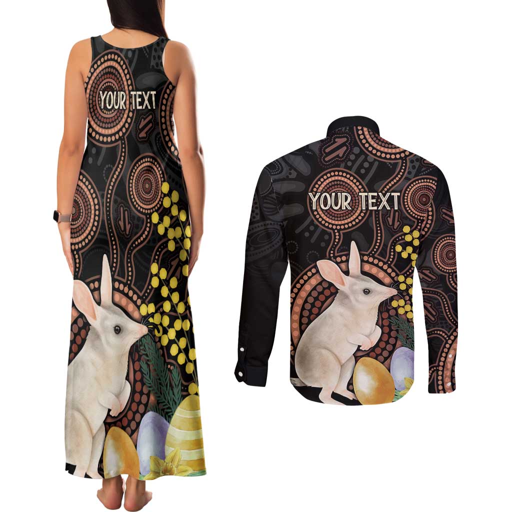 Australia Easter Indigenous Personalized Couples Matching Tank Maxi Dress and Long Sleeve Button Shirt Cute Easter Bilby